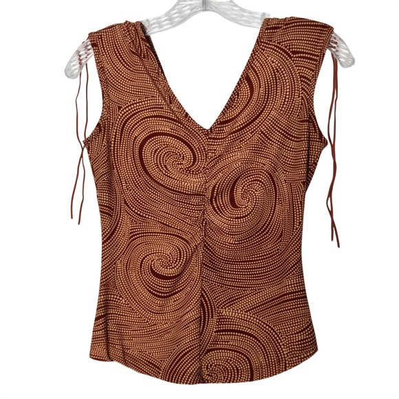 Forever 21 Tops - Vtg Y2K Forever 21 Sz S Swirl Dot Print V Neck Tank Top Brown Tan Sleeveless
